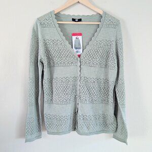 NWT Frye Pointelle Scallop Button‎ Cardigan V-Neck Cottagecore Seafoam Green M
